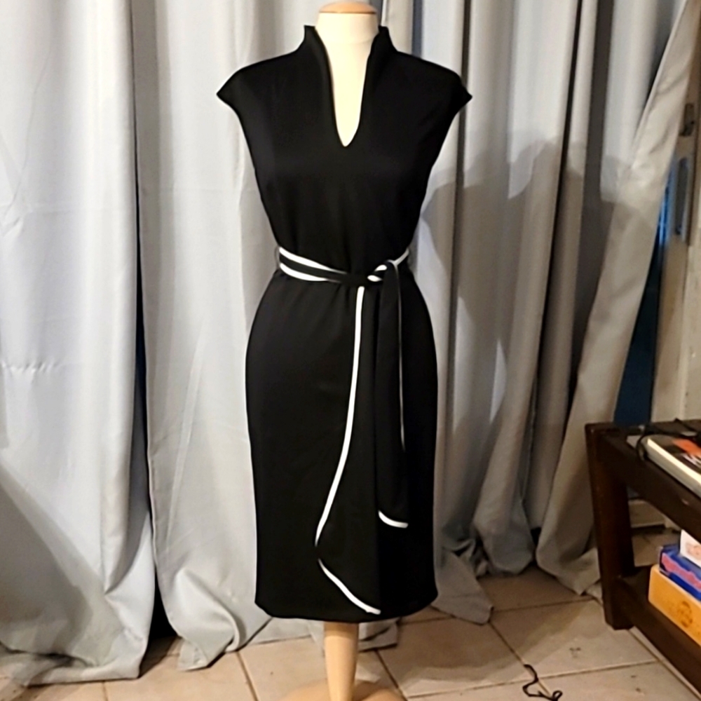 New York & Company Black Dress with White Trim Belt